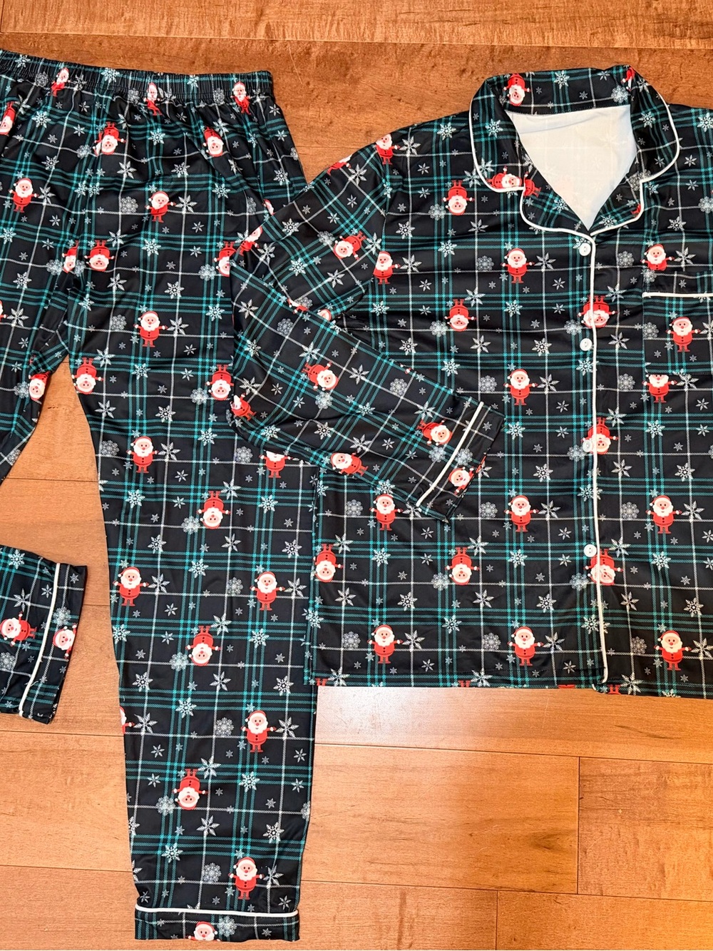 Mens Black Plaid Santa Holiday Pajama Set